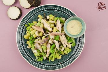 Lauwwarme rammenas-makreel salade